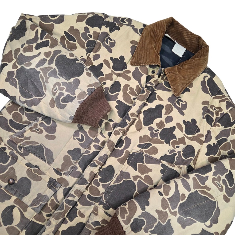 Mens Camo Duck Hunting Barn Coat Corduroy Collar Quilted Lined Insulated Jacket